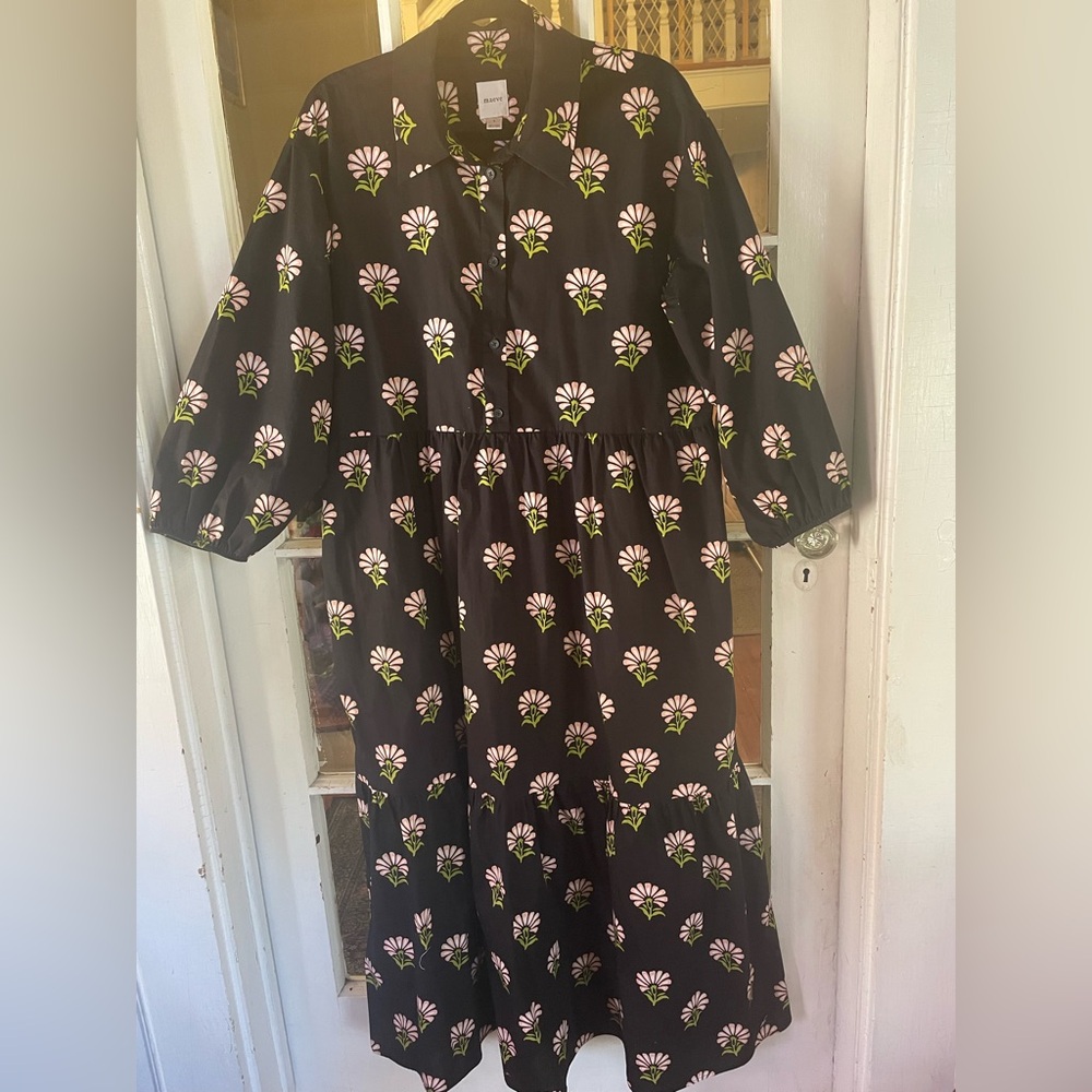 Anthropologie Black Floral Midi Dress